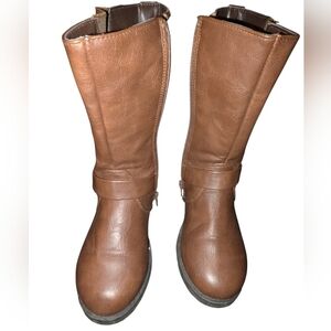 Adorable Brown Faux Leather Mid-Calf Riding Boots - Girls Size 1